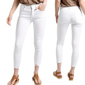 AGOLDE Sophie Crop Jean White Sz 27 Skinny Distressed Raw Hem Stretch Denim